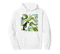 Green Penguin Blossom Flora Leaf Plant Forest Pattern Standard_Pullover_Hoodie Unisex Medium White