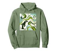 Green Penguin Blossom Flora Leaf Plant Forest Pattern Sudadera con Capucha, Unisex para Adultos, Verde Salvia, M