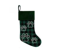 (Green plaid) Christmas Socks For Pets With Printed Paw Design, Green Plaid And Red Plaid, DIY Holiday Decorations, Cloth Material, Model ML-O1076