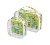 Green Plaids Easter Egg 2 Pack Clear Toiletry Travel Bag TSA Aprobado Multifuncional Viaje Maquillaje Bolsas Hombres Kit de Afeitado