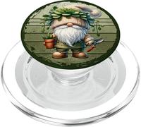 Green Plant Lover Gnome On Retro Sunset For Garden Grandpa PopSockets PopGrip para MagSafe