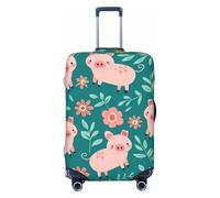 Green Plants Pink Pig - Funda elástica para equipaje de viaje, protector de maleta, antiarañazos, estampado de cerdo rosa, Black, L