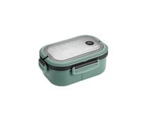 (Green) Plastic Lunch Box With Spoon Fork Student Office Microwave Oven Bento Boxes Double Layer Fresh-keeping Food Container Tableware