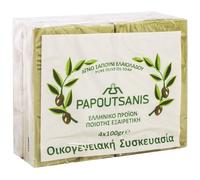 Green Pure - Jabón de aceite de oliva griego tradicional "Papoutsanis", paquete de 4 jabones x 100 g