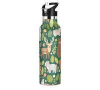 Green Safari Animal Wild - Botella de agua de metal para niños, a prueba de fugas, sin BPA, con tapa de popote, aislamiento de doble pared para viajes, camping, bicicleta