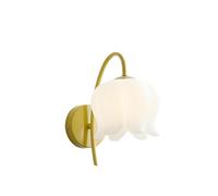 Green Sconces Wall Lighting with White Milk Tulip Flower Shade Gooseneck Boho Coastal Nordic Modern Wall Sconce for Kids Girls Bedroom Wall Mounted Lamp for Bedside Living Room Bathroom(Dark Col/K Col