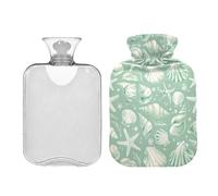 Green Sea Shells and Starfish - Bolsa de agua caliente transparente de 1 litro, bolsa de agua caliente portátil para calambres menstruales, cuello, hombros, alivio del dolor de espalda