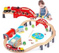 Green series Kinderplay Tren de Madera Niño, Circuito Tren Infantil - Trenes y Vehículos & Rails Pack Tren | Circuito Tren Madera | Circuito Largo de 213 cm, Modelo GS6151