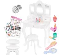 Green Series Tocador Infantil de Madera con Espejo y Accesorios - Mesa Maquillaje Niña con Cajones - Juguete Educativo para Niñas 3 y 6 Años - Tocador Blanco GS3302