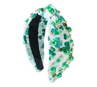 Green Shamrock Headband, St. Patrick's Day Knotted Clover Headband, Embellished with Crystal Rhinestones, Irish Holiday Hair Accessory, St. Patrick's Day Green Headband for Women