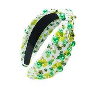 Green Shamrock Headband, St. Patrick's Day Knotted Clover Headband, Embellished with Crystal Rhinestones, Irish Holiday Hair Accessory, St. Patrick's Day Green Headband for Women