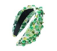 Green Shamrock Headband, St. Patrick's Day Knotted Clover Headband, Embellished with Crystal Rhinestones, Irish Holiday Hair Accessory, St. Patrick's Day Green Headband for Women