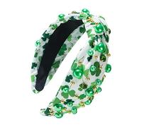 Green Shamrock Headband, St. Patrick's Day Knotted Clover Headband, Embellished with Crystal Rhinestones, Irish Holiday Hair Accessory, St. Patrick's Day Green Headband for Women