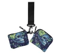 Green Skulls Boho Shining - Fundas para tarjetas de tarjetas de identidad delgadas y desmontables con correa de muñeca para mujer, 2 paquetes, cráneos verdes boho brillante, 1 talla, Casual, cráneos