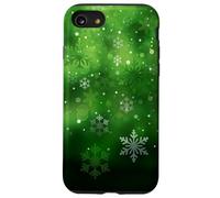 Green Snowflake Winter Holiday Season Bokeh Phone Design Carcasa para iPhone SE (2020) / 7/8