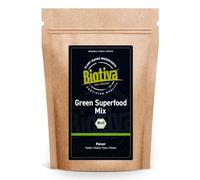 Green Superfood Mix Polvo Bio 800 g (2 x 400 g) - Hierba de cebada y trigo Espirulina Clorella Moringa Raíz de Diente de León Ortiga Kelp & Matcha - Mezcla de 9 superalimentos Biotiva