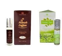 Green Tea & French Coffee Concentrated Perfume Oil - 6ml Roll-On, Pack of 2 | Long-Lasting Alcohol-Free Attar for Men & Women | Refreshing Tea & Rich Coffee Notes