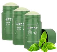 Green Tea Mask Stick,Poreless Deep Cleanse Mask Stick Green Tea,Mascarilla Limpiadora,Sólido Mascarilla de Limpieza Profunda,Mascarilla de Arcilla De Limpieza Profunda Poros y Espinillas (3Pcs)
