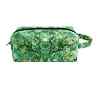 Green Tree of Life - Bolsa de maquillaje colgante de piel resistente al agua con asa, diseño de bosque indio y bosque, bolsa de cosméticos portátil para mujeres, hombres y niñas, Multicolor 06,