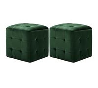 Green Velvet Nightstand Set of 2-30x30x30 cm Retro Side Tables with Tufted Upholstery, Solid Wood Frame for Bedroom Living Room, Multifunctional Stool Ottoman Footrest, Easy to Clean Faux Leather