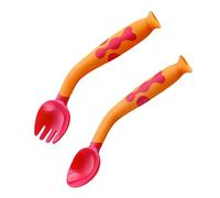 GREENADSCAPE 1juego Cucharas y Tenedores Para Bebés Utensilios De Alimentación Ajustables Diseño Ergonómico Para Aprendizaje Autónomo De Comida Antideslizante y Curvado Para Facilitar El