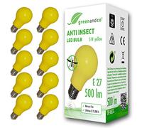 greenandco 10x Bombilla anti-mosquitos, anti-insectos E27, amarilla, 5W, 500lm, longitud de onda 560-580nm, no regulable