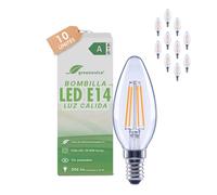 greenandco 10x bombilla de filamento LED | transparente | E14 C35 | 3,8W 806lm | sustituye 60W | 2700K blanco cálido | 320° | 230V | sin parpadeo no regulable