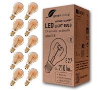 greenandco 10x Bombilla de filamento LED Vintage E27 3W (corresponde a 21W) 210lm 2000K (blanco cálido) 360° 230V vidrio, sin parpadeo, no regulable