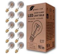 greenandco 10x Bombilla de filamento LED Vintage gris plata E27 A60 3W 90lm 1800K (blanco cálido) 360° 230V vidrio, no regulable