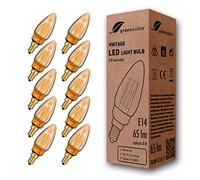 greenandco 10x Bombilla LED Decorativa Edison Estilo Vintage | E14 C35 | Dorado | 2W 65lm | 1800K Blanco Extra Cálido | 320° | 230V | Sin Parpadeos | No Regulable