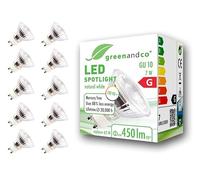 greenandco 10x bombilla LED GU10 | 7W 450 lm | 4000K blanco neutro | 36° | 230V | CRI 90+ | sin parpadeo | no regulable