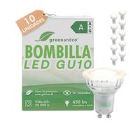 greenandco 10x GU10 | sustituye a 44 vatios | blanco neutro 4000K | 2.5W 450lm | 36° | sin parpadeo nergética clase A | bombilla LED 230V | no regulable