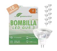greenandco 10x Halogenos LED GU5.3 12V regulables 2700K 3W 250lm IRC 90+ | Bombillas LED GU5.3 MR16 blanco cálido, sustituyen 28W, 38°, óptima reproducción del color, sin parpadeo, COB LED