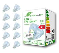 greenandco 10x Spot LED IRC 90+ MR11 GU4 | 3W 160 lm | 3000K blanco cálido | 38° | 12V AC/DC | no regulable