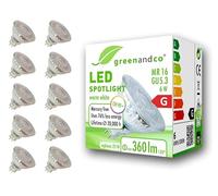 greenandco 10x Spot LED IRC 90+ MR16 GU5.3 | 6W 360 lm | 3000K blanco cálido | 110° | 12V AC/DC | no regulable