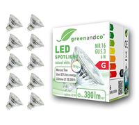 greenandco 10x Spot LED IRC 90+ MR16 GU5.3 | 6W 380 lm | 4000K blanco cálido | 36° | 12V AC/DC | no regulable