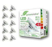 greenandco 10x Spot LED IRC 97+ MR16 GU5.3 | 6W 380 lm | 2700K blanco cálido | 36° | 12V AC/DC | no regulable