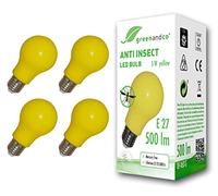 greenandco 4x Bombilla anti-mosquitos, anti-insectos E27, amarilla, 5W, 500lm, longitud de onda 560-580nm, no regulable