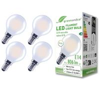 greenandco 4x bombilla de filamento LED | esmerilado | E14 G45 | 3,8W 806lm | sustituye 60W | 2700K blanco cálido | 320° | 230V | sin parpadeo | Clase de eficiencia energética A | no regulable