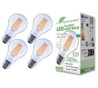 greenandco 4x bombilla de filamento LED transparente | E27 A60 | 7,2W 1521lm | sustituye a 100W | 3000K blanco cálido | 320° | 230V | sin parpadeo | clase energética A | no regulable