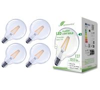 greenandco 4x bombilla de filamento LED transparente | E27 G95 | 5W 1055lm | sustituye a 75W | 2700K blanco cálido | 320° | 230V | sin parpadeo | clase energética A | no regulable