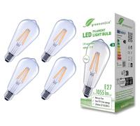 greenandco 4x bombilla de filamento LED transparente | E27 ST64 | 5W 1055lm | sustituye a 75W | 2700K blanco cálido | 320° | 230V | sin parpadeo | clase energética A | no regulable