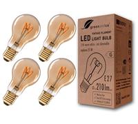 greenandco 4x Bombilla de filamento LED Vintage E27 3W (corresponde a 21W) 210lm 2000K (blanco cálido) 360° 230V vidrio, sin parpadeo, no regulable