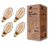 greenandco 4x Bombilla LED Decorativa Edison Estilo Vintage | E27 B75 | Dorado | 4W 200lm | 1800K Blanco Extra Cálido | 320° | 230V | Sin Parpadeos | No Regulable