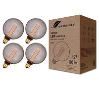 greenandco 4x Bombilla LED Decorativa Edison Estilo Vintage | E27 G125 | Gris | 4W 100lm | 1800K Blanco Extra Cálido | 320° | 230V | Sin Parpadeos | No Regulable