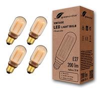 greenandco 4x Bombilla LED Decorativa Edison Estilo Vintage | E27 T45 | Dorado | 4W 200lm | 1800K Blanco Extra Cálido | 320° | 230V | Sin Parpadeos | No Regulable