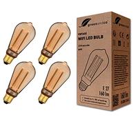 greenandco 4x Bombilla LED Smart WiFi Edison Estilo Vintage | E27 ST64 | 3,8W 160lm | 1800K | 320° | 230V | Sin Parpadeos | Regulable | Compatible con Alexa y Google Assistant