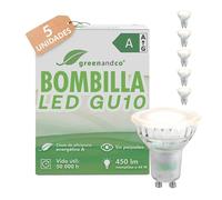 greenandco 5x GU10 | sustituye a 44 vatios | blanco neutro 4000K | 2.5W 450lm | 36° | sin parpadeo nergética clase A | bombilla LED 230V | no regulable