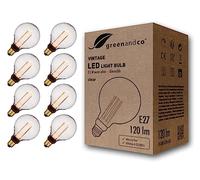 greenandco 8x Bombilla LED Regulable Decorativa Edison Estilo Vintage | E27 G95 | Claro | 3,5W 120lm | 1800K Blanco Extra Cálido | 320° | 230V | Sin Parpadeos
