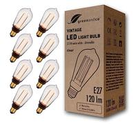 greenandco 8x Bombilla LED Regulable Decorativa Edison Estilo Vintage | E27 ST64 | Claro | 3,5W 120lm | 1800K Blanco Extra Cálido | 320° | 230V | Sin Parpadeos